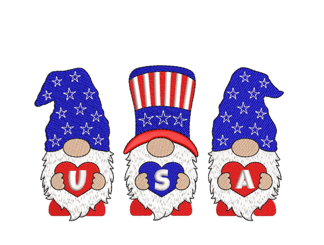 American Gnomes Embroidery Design, 4th July Gnome Embroidery Design, Patriotic Independence Day Embroidery File, 3 sizes, Instant Download Embroidery/Applique DESIGNS Nino Nadaraia 