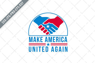 American Hands in Handshake with USA Star and Words Make America United Again Retro SVG Patrimonio Designs Limited 