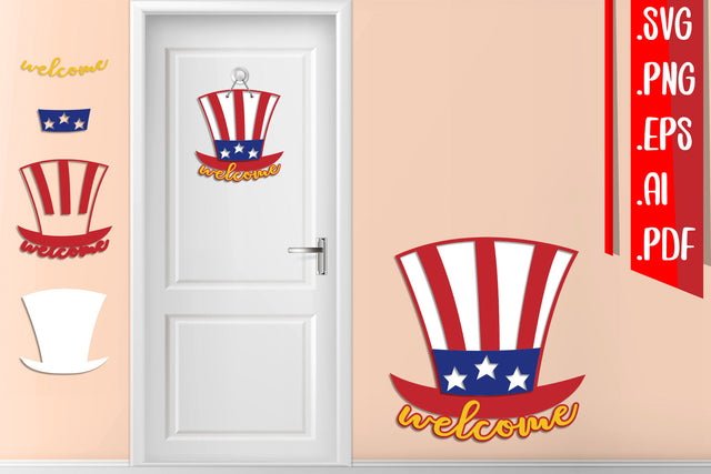 American Hat Layered Door Sign - svg eps ai png pdf SVG zafrans studio 