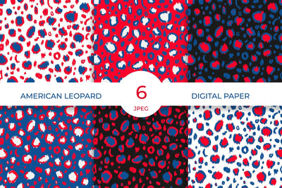 American leopard digital paper. Red white blue animal seamless pattern Digital Pattern LaBelezoka 