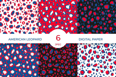 American leopard digital paper. Red white blue animal seamless pattern Digital Pattern LaBelezoka 