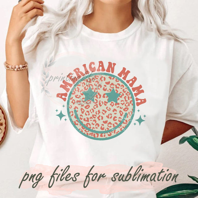 American Mama Png, Leopard Happy Face Sublimation Png, Vintage Groovy Smiley Face Design Png, Mama 4th of July Png, Mama Patriotic Sublimation Design, Digital Download Sublimation PrintingLife 