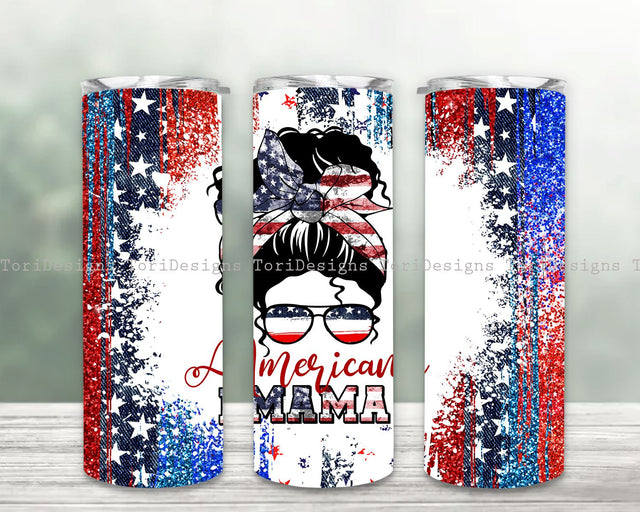 American Mama Tumbler, 4th of July Tumbler PNG, Momlife Seamless 20oz Skinny Tumbler Design, Patriotic american tumbler wrap Download PNG Sublimation ToriDesigns 
