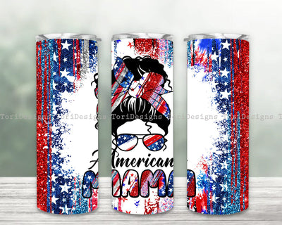 American Mama Tumbler PNG, 20 oz Skinny Tumbler, USA Flag Patriotic MAMA Sublimation Design, Independence Day Glitter Tumbler Wrap Sublimation ToriDesigns 