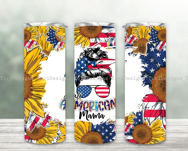American Mama Tumbler Sublimation, Seamless 4th of July 20 oz Skinny Tumbler, Patriotic Sunflower USA Tumbler Sublimation, Digital Download Sublimation ToriDesigns 