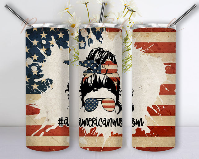 American Messy Mom Life Bun Hair 20oz Skinny Tumbler Sublimation Designs Tumbler for Straight Tapered PNG File Digital Download Sublimation PixelChick 