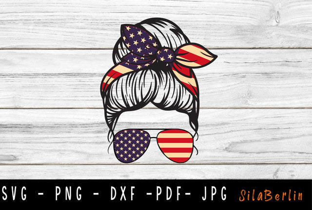 American Mom Skull svg, Messy bun skull svg, Mom life SVG, US Flag Svg for Cricut, Momlife skull Svg, Svg Files For Cricut SVG SilaBerlin 