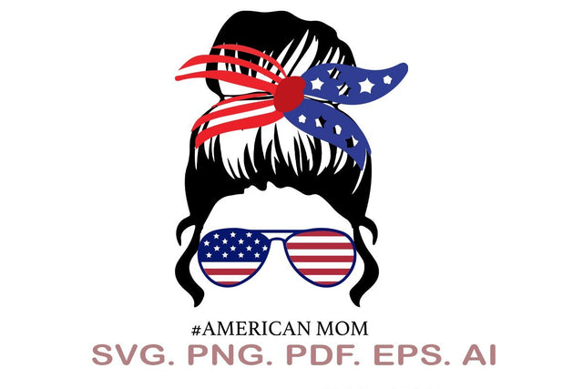 american Mom SVG, Messy bun Mom SVG SVG MagicDesignUS 