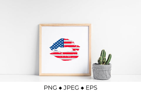American patriotic lips. Lipstick kiss. USA Independence Day Sublimation LaBelezoka 