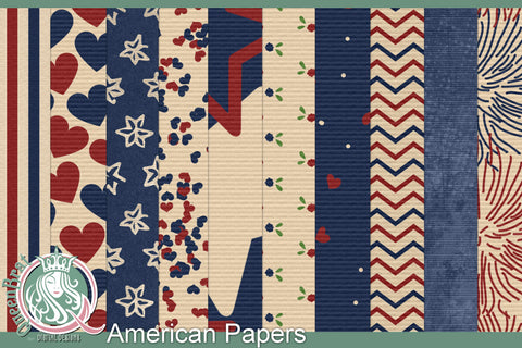 American Patriotic Papers Digital Pattern QueenBrat Digital Designs 