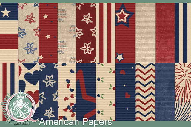 American Patriotic Papers Digital Pattern QueenBrat Digital Designs 