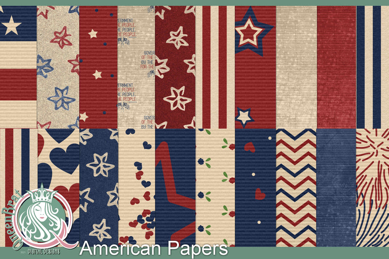 American Patriotic Papers Digital Pattern QueenBrat Digital Designs 