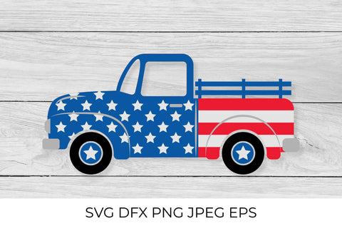 American patriotic retro truck SVG. Independence Day pickup SVG LaBelezoka 