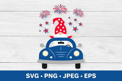 American patriotic retro truck with gnome. 4th of July SVG SVG LaBelezoka 