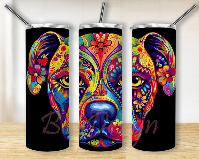 American Pit Bull Dog 20oz Skinny Tumbler Png, Colorful Pit Bull Tumbler, Sublimation Designs, Dog Tumbler Wrap Png, Dog, Neon Painted Pit Bull Tumbler Png Sublimation BouDesign 
