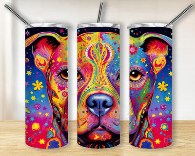 American Pit Bull Dog 20oz Skinny Tumbler Png, Colorful Pit Bull Tumbler, Sublimation Designs, Dog Tumbler Wrap Png, Dog, Neon Painted Pit Bull Tumbler Png Sublimation BouDesign 