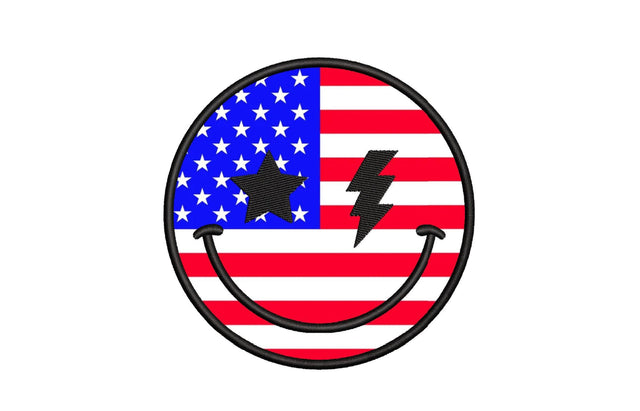 American Smile Applique Embroidery Design, Retro 4th of July Star Lightning Bolt Embroidery File, 3 sizes, Instant Download Embroidery/Applique DESIGNS Nino Nadaraia 