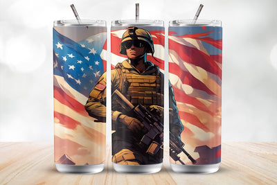 American Soldier 20 oz Skinny Tumbler Wrap Design Sublimation MockupSvgVenue 