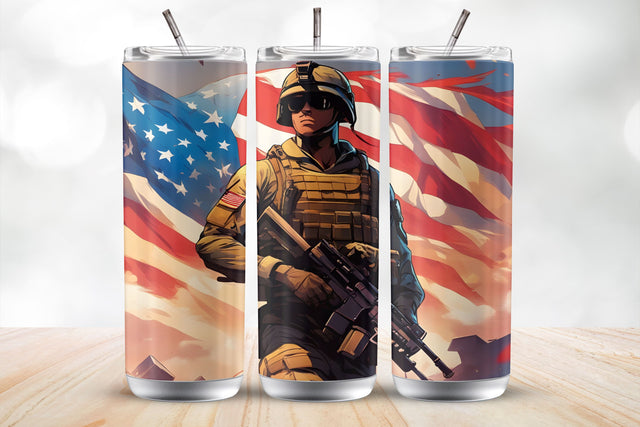 American Soldier 20 oz Skinny Tumbler Wrap Design Sublimation MockupSvgVenue 