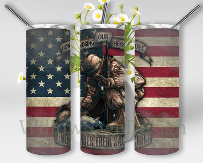 American Soldier 20oz Skinny Tumbler, Honoring Our Heroes Remember Their Sacrifice Tumbler Png, Veteran Designs Png, American Flag Full Tumbler Wrap, Veteran Sublimation Design, Digital Download Sublimation WillowSageDesign 