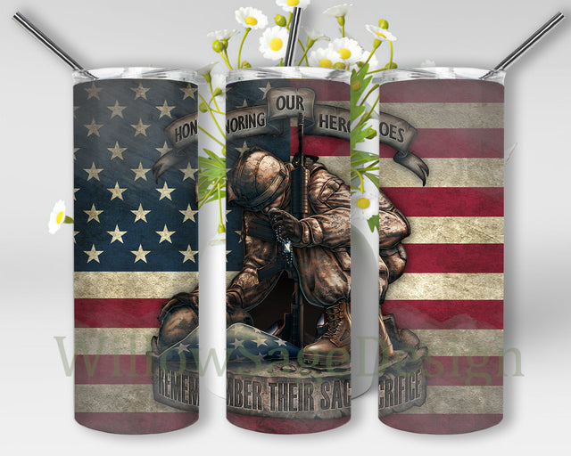 American Soldier 20oz Skinny Tumbler, Honoring Our Heroes Remember Their Sacrifice Tumbler Png, Veteran Designs Png, American Flag Full Tumbler Wrap, Veteran Sublimation Design, Digital Download Sublimation WillowSageDesign 