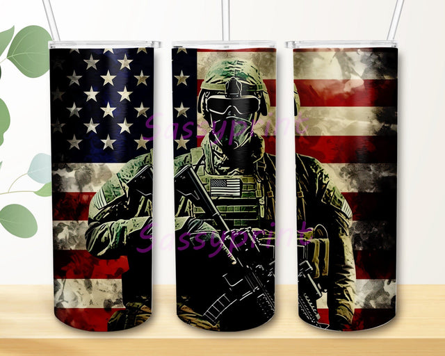 American Soldier With Flag 20oz Skinny Tumbler Png, Military Tumbler, American Flag Tumbler, Rustic Flag Png, Patriotic Tumbler, American Soldier Tumbler Sublimation sassyprint 
