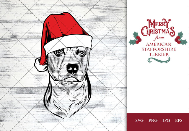 American Staffordshire Terrier dog svg portrait clipart vector graphic art Xmas hat Christmas dog Cricut cut file cuttable design SVG Loveleen Kaur 