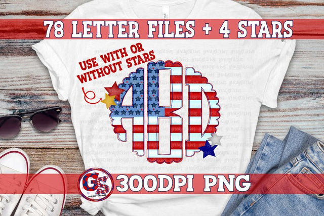 Americana Monogram Set PNG Bundle-July 4th PNG Sublimation Greedy Stitches 