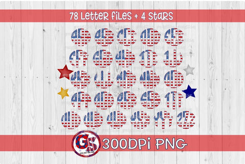 Americana Monogram Set PNG Bundle-July 4th PNG Sublimation Greedy Stitches 