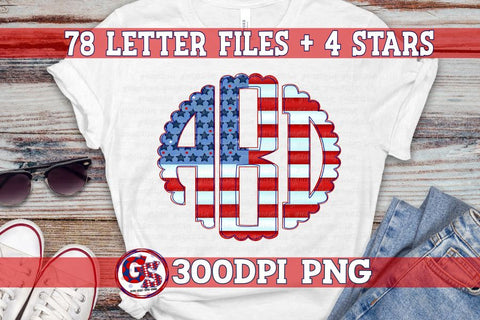 Americana Monogram Set PNG Bundle-July 4th PNG Sublimation Greedy Stitches 
