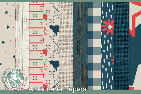 Americana Patriotic Papers Digital Pattern QueenBrat Digital Designs 