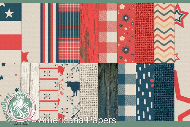 Americana Patriotic Papers Digital Pattern QueenBrat Digital Designs 