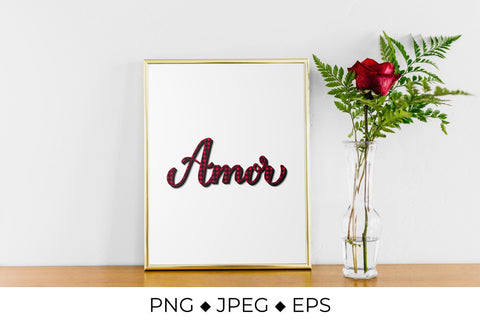 Amor calligraphy. Love in Spanish. Red buffalo pattern. Sublimation LaBelezoka 