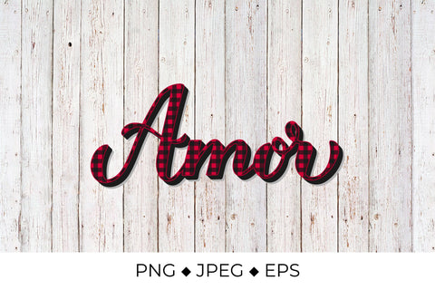 Amor calligraphy. Love in Spanish. Red buffalo pattern. Sublimation LaBelezoka 