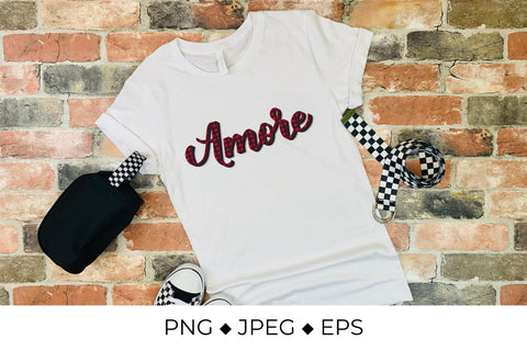 Amore calligraphy. Love in Italian. Red buffalo pattern Sublimation LaBelezoka 