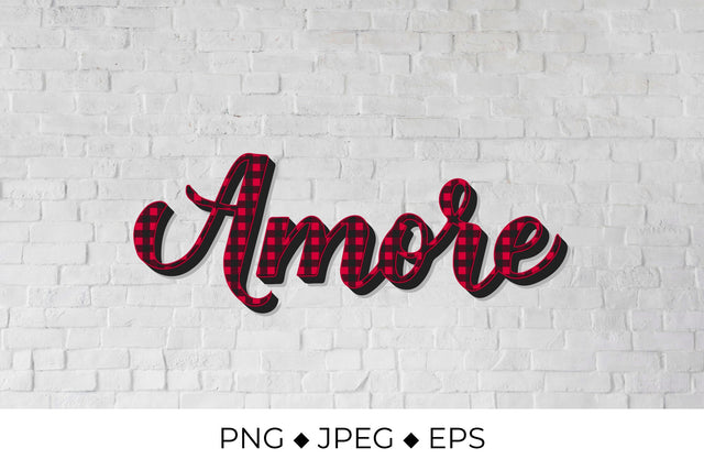 Amore calligraphy. Love in Italian. Red buffalo pattern Sublimation LaBelezoka 