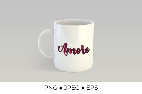 Amore calligraphy. Love in Italian. Red buffalo pattern Sublimation LaBelezoka 