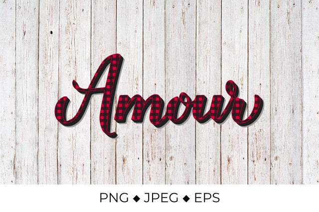 Amour lettering. Love in French. Red buffalo pattern Sublimation LaBelezoka 
