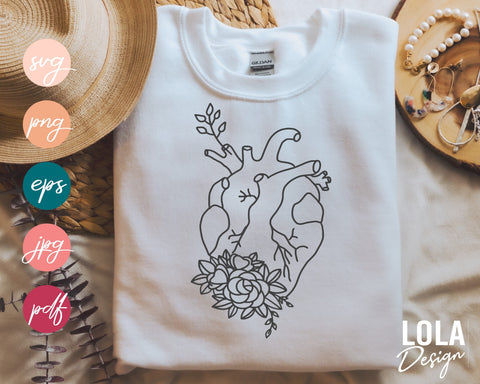 Anatomical Heart with flowers SVG, Valentine’s day Heart design for Shirt Svg, Heart SVG. Realistic heart design for cricut and silhouette SVG MyDesiredSVG 
