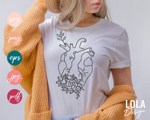 Anatomical Heart with flowers SVG, Valentine’s day Heart design for Shirt Svg, Heart SVG. Realistic heart design for cricut and silhouette SVG MyDesiredSVG 