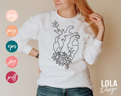 Anatomical Heart with flowers SVG, Valentine’s day Heart design for Shirt Svg, Heart SVG. Realistic heart design for cricut and silhouette SVG MyDesiredSVG 