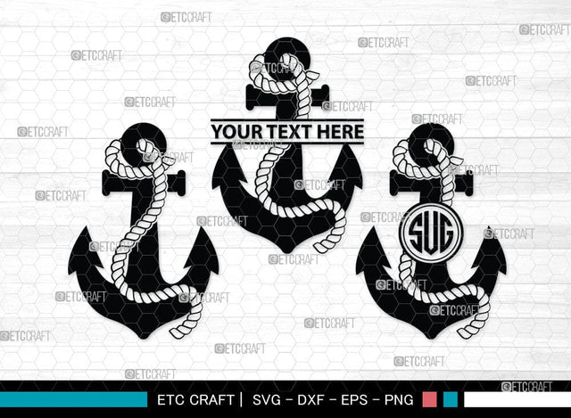 Anchor Monogram, Anchor Silhouette, Anchor SVG, Rope, Rope Anchor, Nautical, Ship, Navy, Boat Anchor, Sea, Ocean, Sailor, Sea Anchor, Sailing, SB00059 SVG ETC Craft 