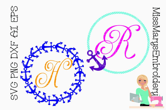 Anchor Monogram Frames SVG MissMarysEmbroidery 