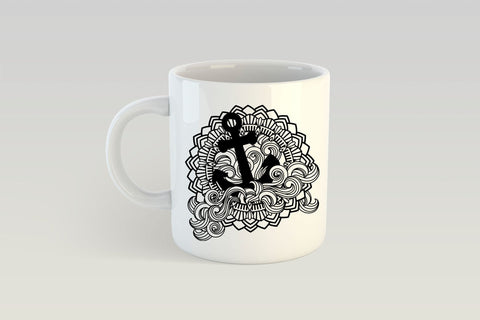 Anchor SVG Mandala, Nautical SVG with Waves and Mandala. SVG Elinorka 