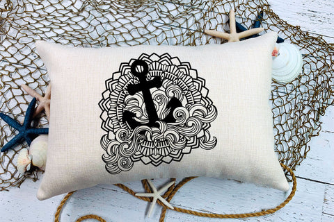 Anchor SVG Mandala, Nautical SVG with Waves and Mandala. SVG Elinorka 