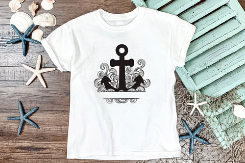 Anchor SVG Monogram, Nautical SVG Split Monogram with Waves. SVG Elinorka 