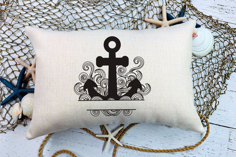 Anchor SVG Monogram, Nautical SVG Split Monogram with Waves. SVG Elinorka 