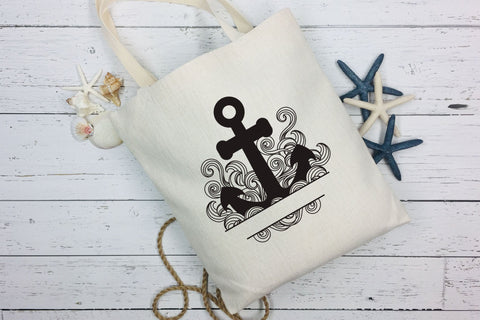 Anchor SVG Monogram, Nautical SVG Split Monogram with Waves. SVG Elinorka 