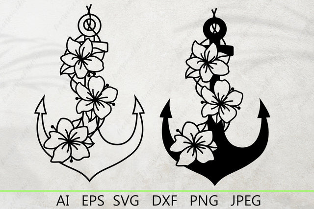 Anchor with flowers svg cut file, Floral anchor monogram silhouette svg SVG AnastasiyaArtDesign 