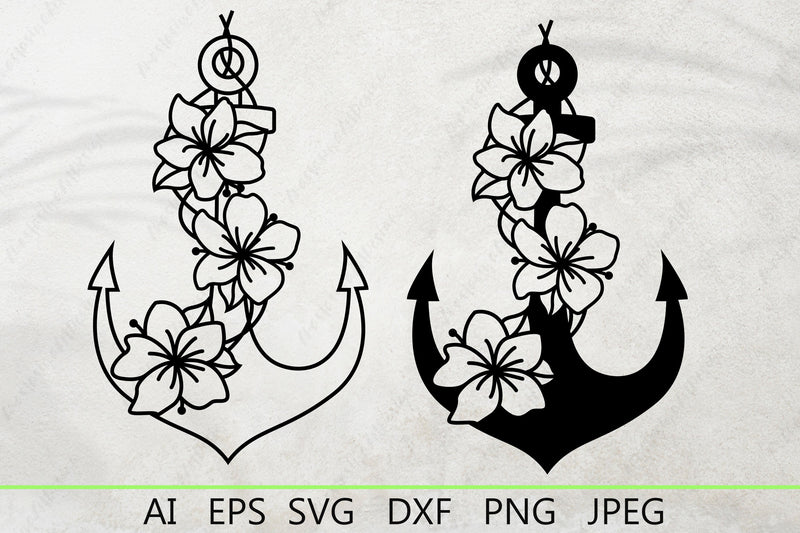 Anchor with flowers svg cut file, Floral anchor monogram silhouette svg SVG AnastasiyaArtDesign 